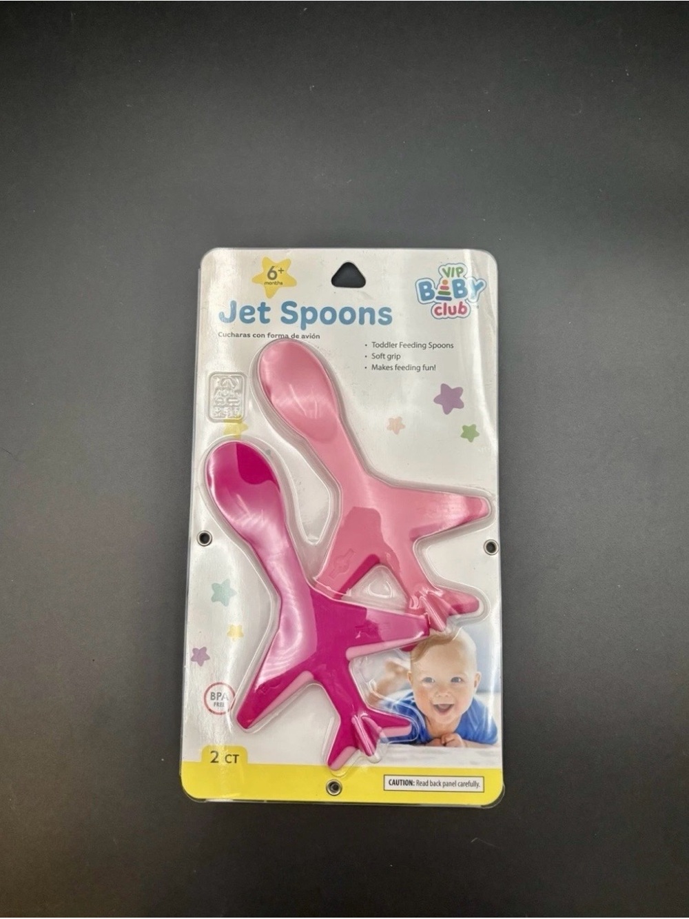 New VIP Baby Club Airplane Jet Spoons Toddler Pink 2 Pack Soft Grip BPA Free